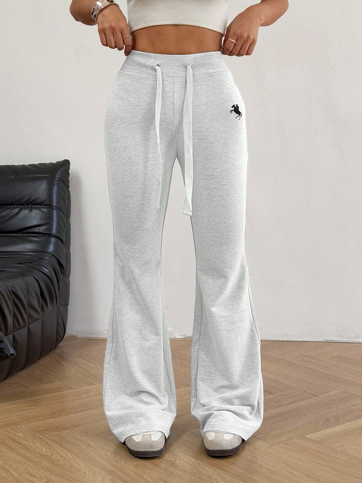 EZwear Women's Casual Versatile Embroidered Drawstring Waist Flare Sweatpants,Fall Flared Sweatpants Comfy Pants Women Sweatpants