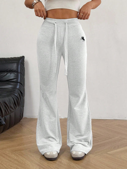 EZwear Women's Casual Versatile Embroidered Drawstring Waist Flare Sweatpants,Fall Flared Sweatpants Comfy Pants Women Sweatpants
