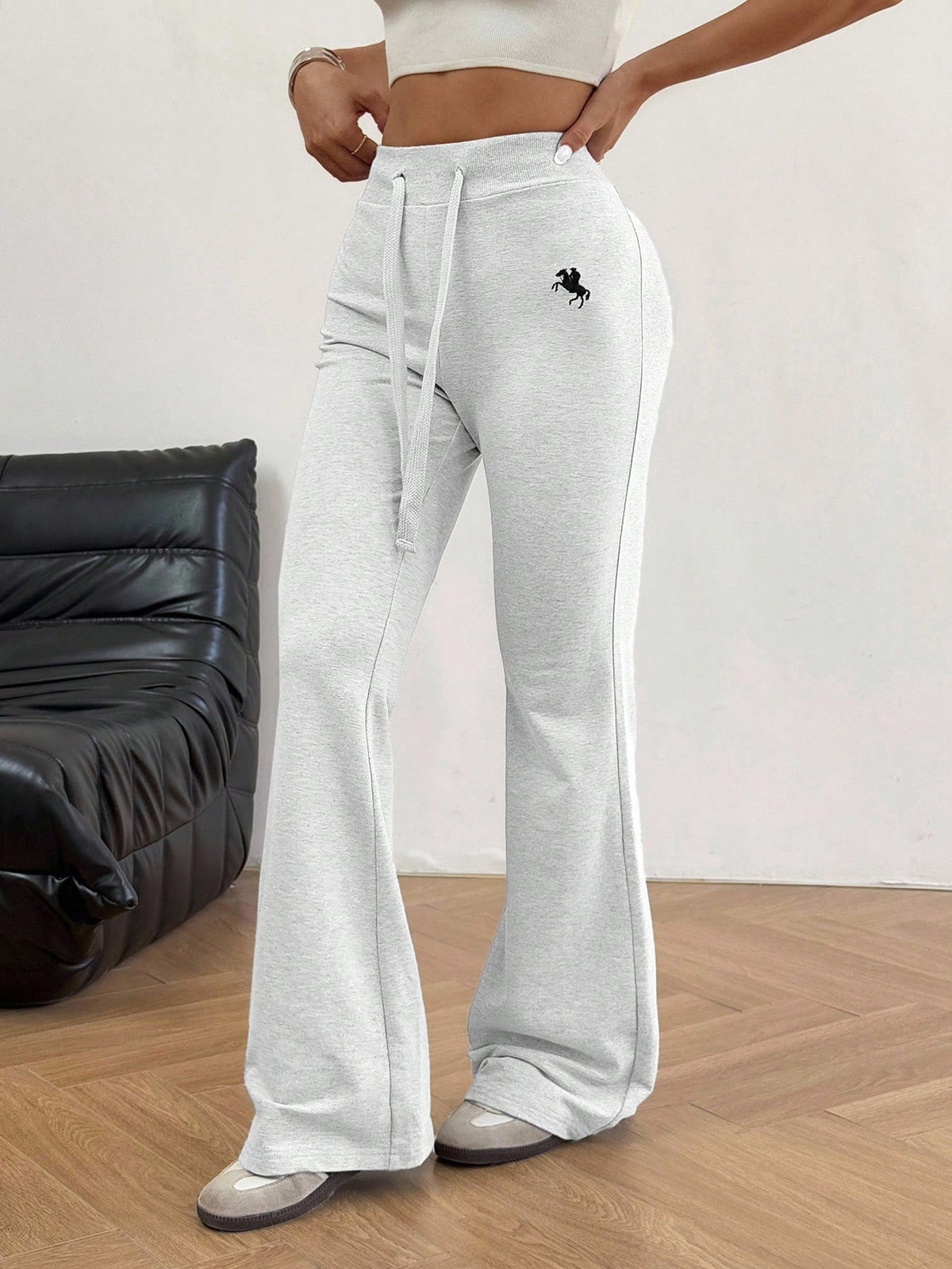 EZwear Women's Casual Versatile Embroidered Drawstring Waist Flare Sweatpants,Fall Flared Sweatpants Comfy Pants Women Sweatpants