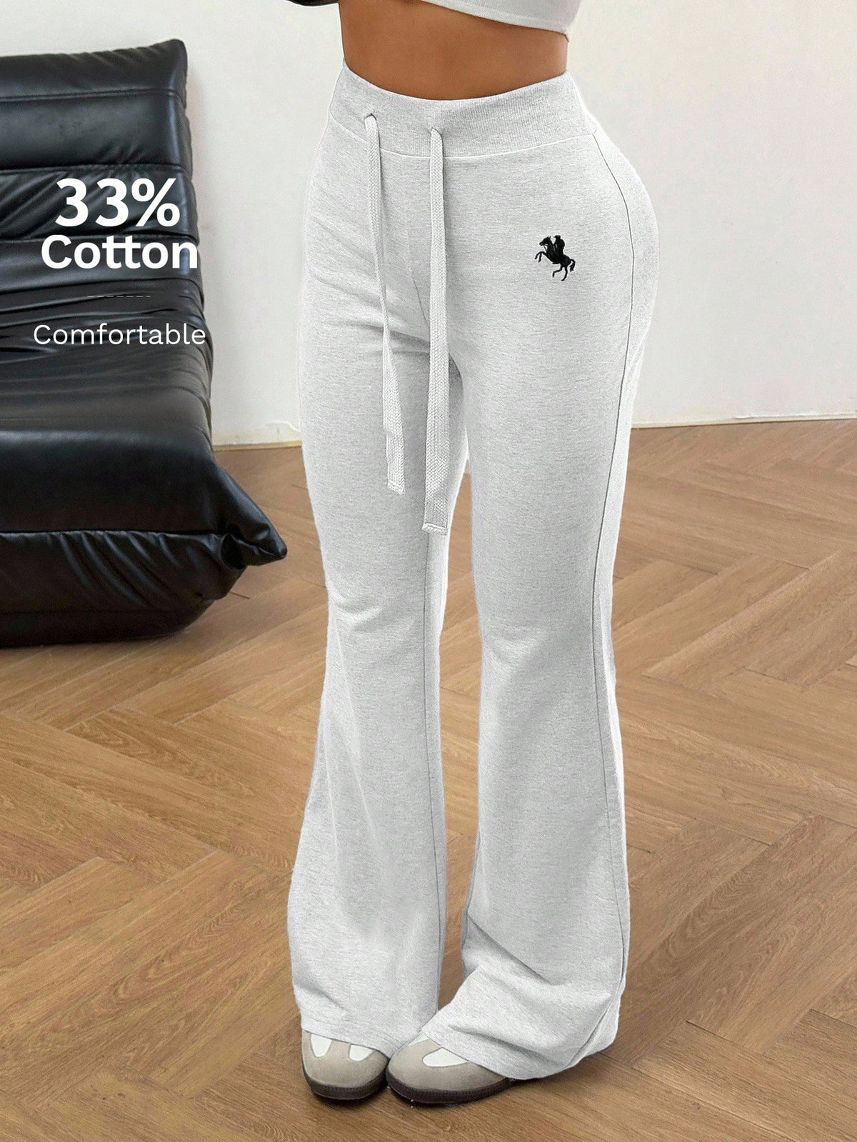 EZwear Women's Casual Versatile Embroidered Drawstring Waist Flare Sweatpants,Fall Flared Sweatpants Comfy Pants Women Sweatpants