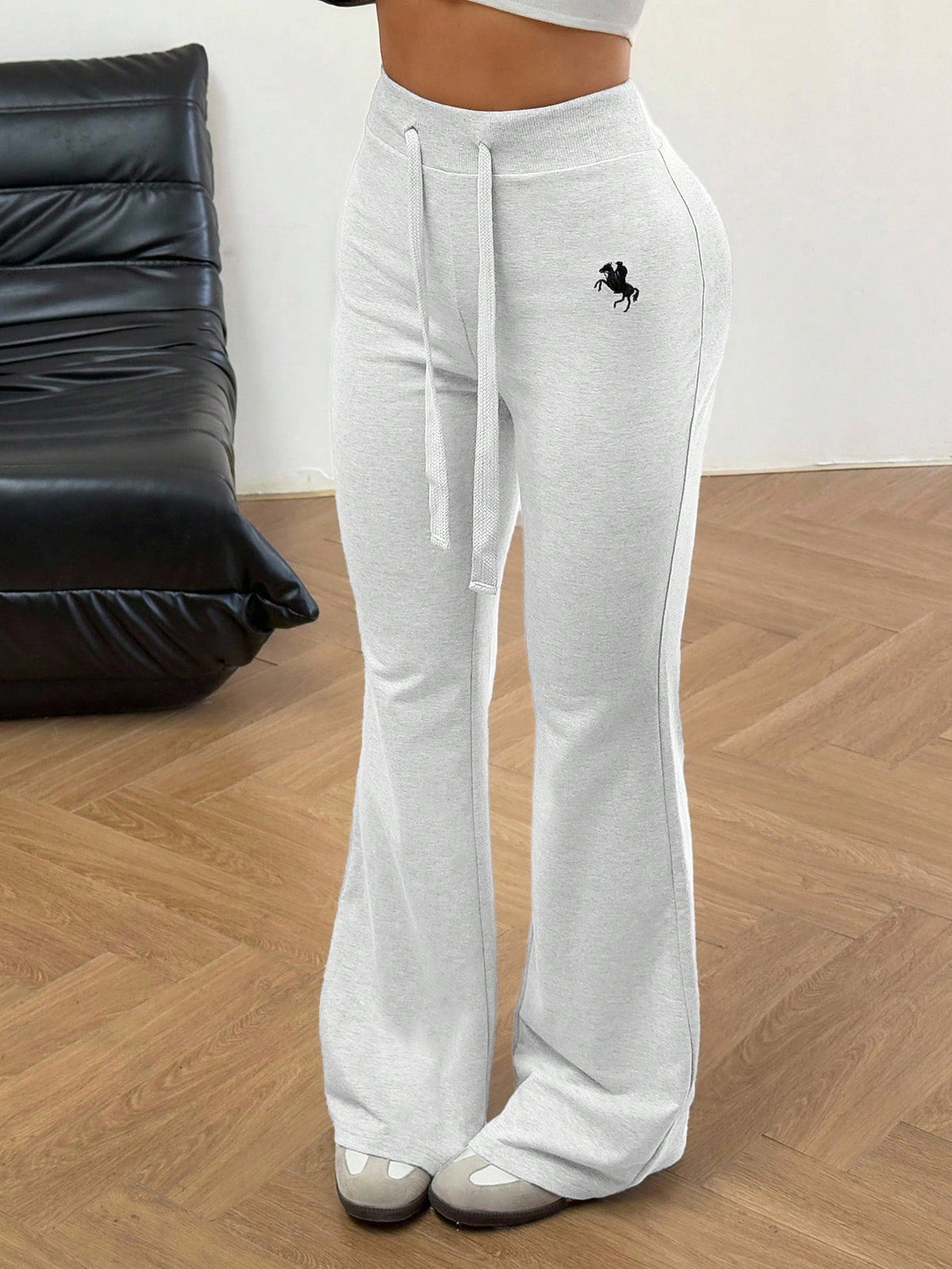 EZwear Women's Casual Versatile Embroidered Drawstring Waist Flare Sweatpants,Fall Flared Sweatpants Comfy Pants Women Sweatpants