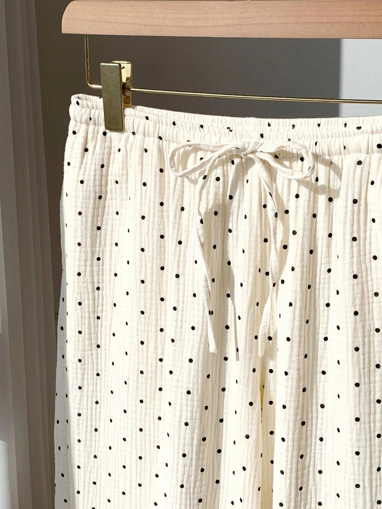 EZwear Women's Woven Polka Dot Pattern Tie Waist Wide Leg Pants Cotton Women White Summer For Vacation