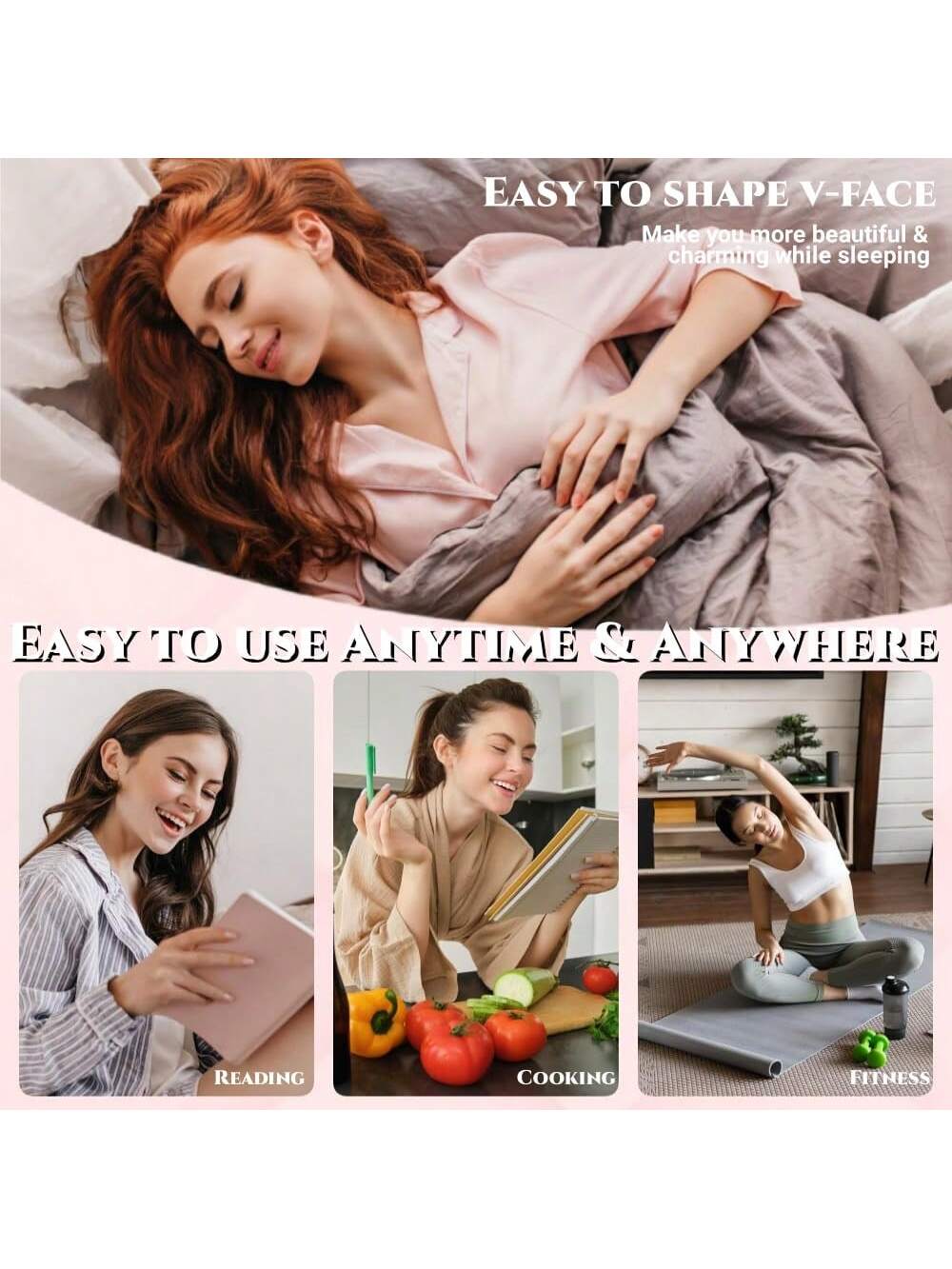 Facial Sleep Protection Product, Chin Exerciser, Chin Beauty Massager, Highly Breathable, Pink