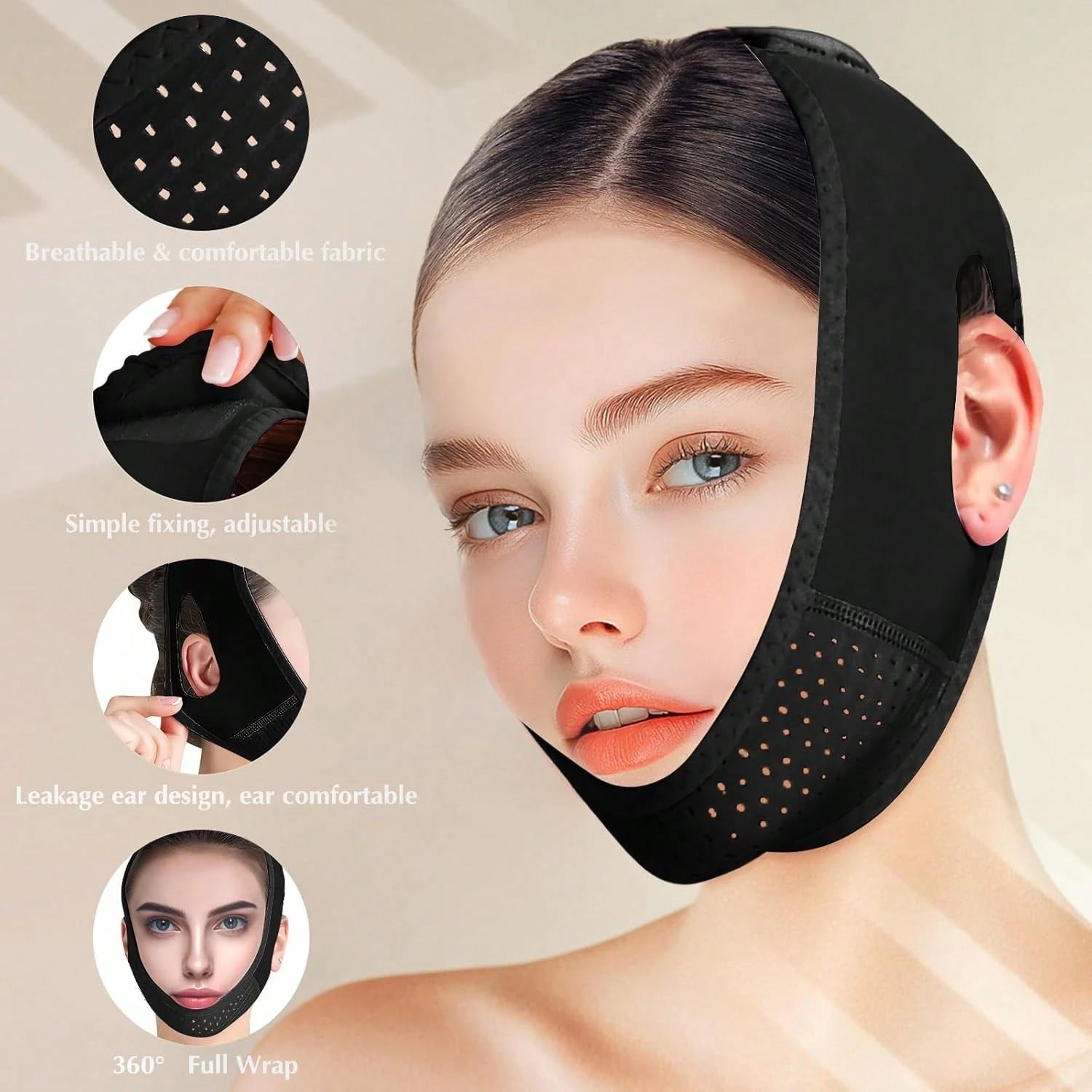 Facial Sleep Protection Product, Chin Exerciser, Chin Beauty Massager, Highly Breathable, Pink