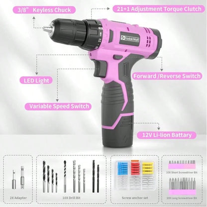 FADAKWALT Cordless Drill Set 118-Piece With LED Light, Electric Power Drill Kit With 180 In-Lbs Torque, Lightweight DIY Tool Set For Home Repair, Furniture Assembly And Car Maintenance