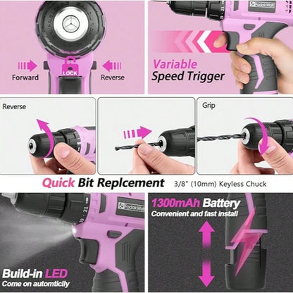 FADAKWALT Cordless Drill Set 118-Piece With LED Light, Electric Power Drill Kit With 180 In-Lbs Torque, Lightweight DIY Tool Set For Home Repair, Furniture Assembly And Car Maintenance