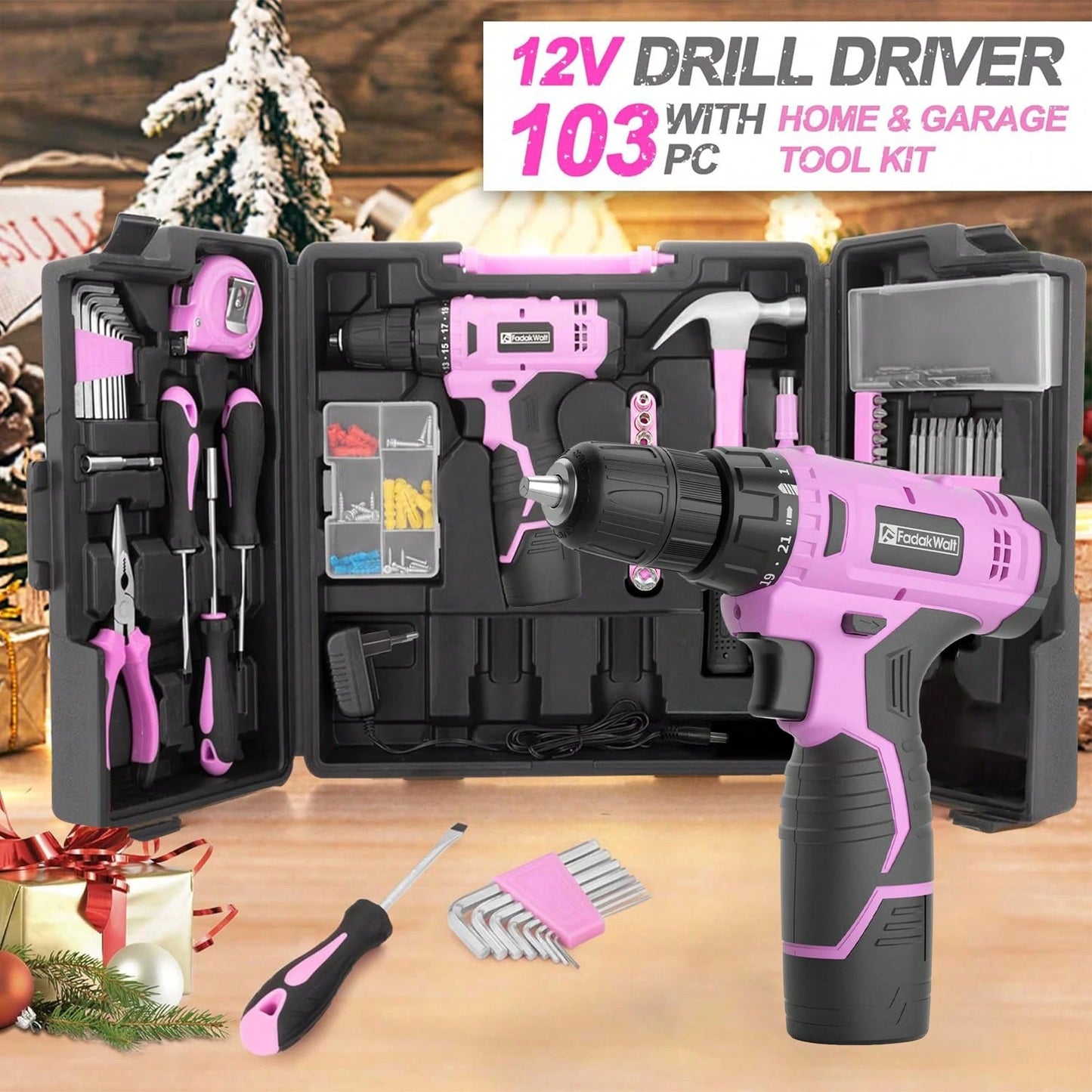 FADAKWALT Cordless Drill Set 118-Piece With LED Light, Electric Power Drill Kit With 180 In-Lbs Torque, Lightweight DIY Tool Set For Home Repair, Furniture Assembly And Car Maintenance