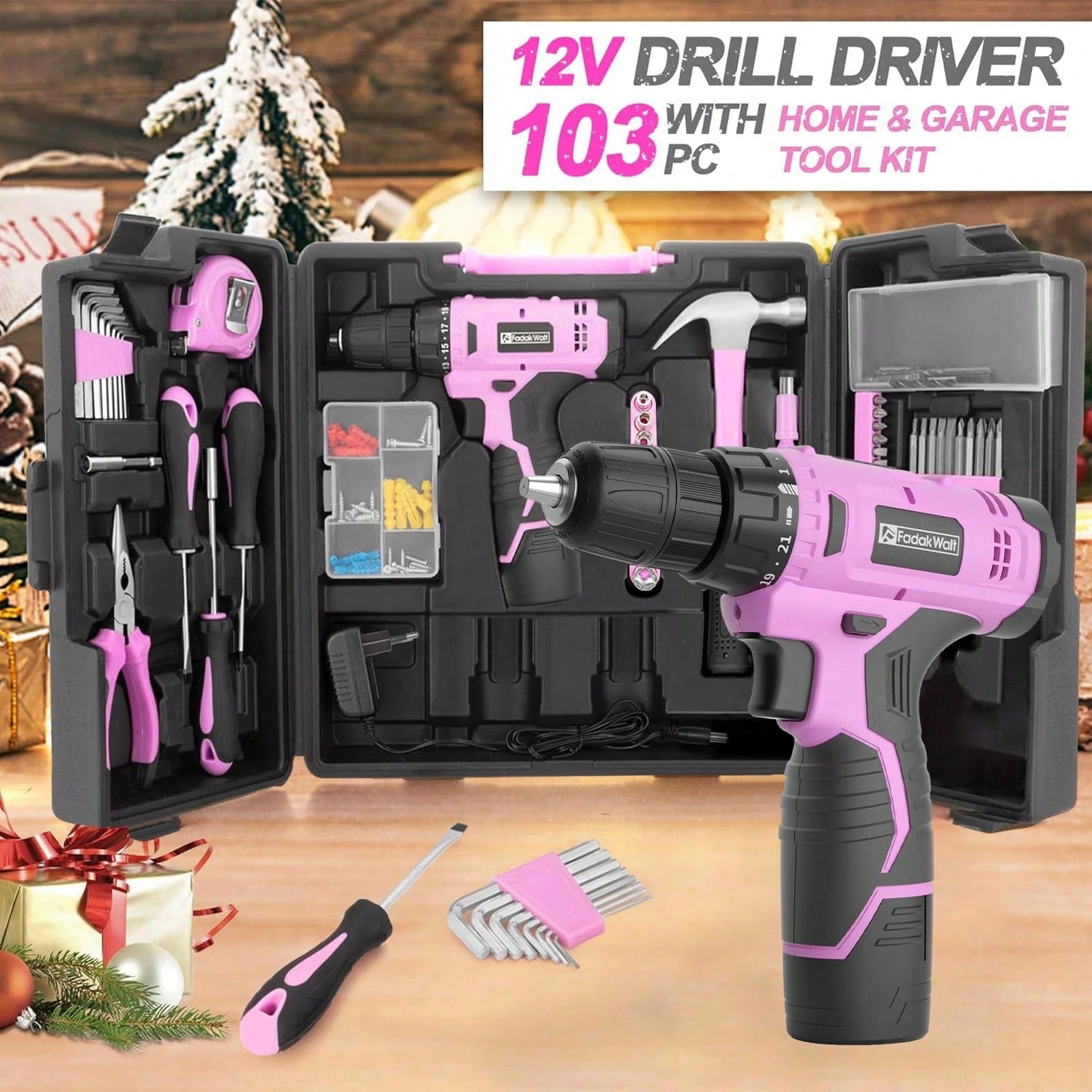 FADAKWALT Cordless Drill Set 118-Piece With LED Light, Electric Power Drill Kit With 180 In-Lbs Torque, Lightweight DIY Tool Set For Home Repair, Furniture Assembly And Car Maintenance