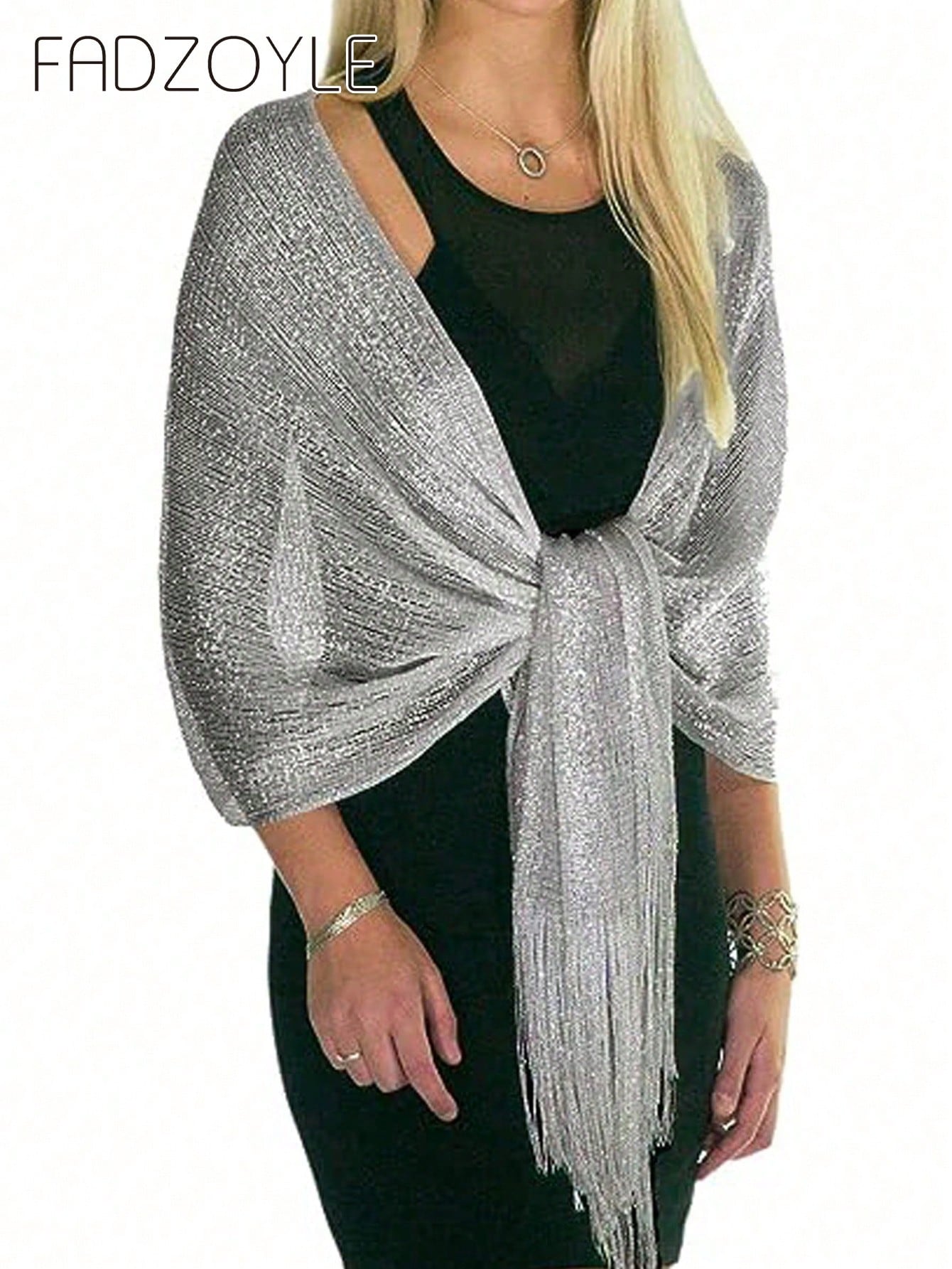 FADZOYLE 1pc Shiny Tassel Shawl Scarf, Summer Beach Dress Cardigan, Wedding Party Bride Bridesmaid Plus Size Travel Gift Accessory, Holiday