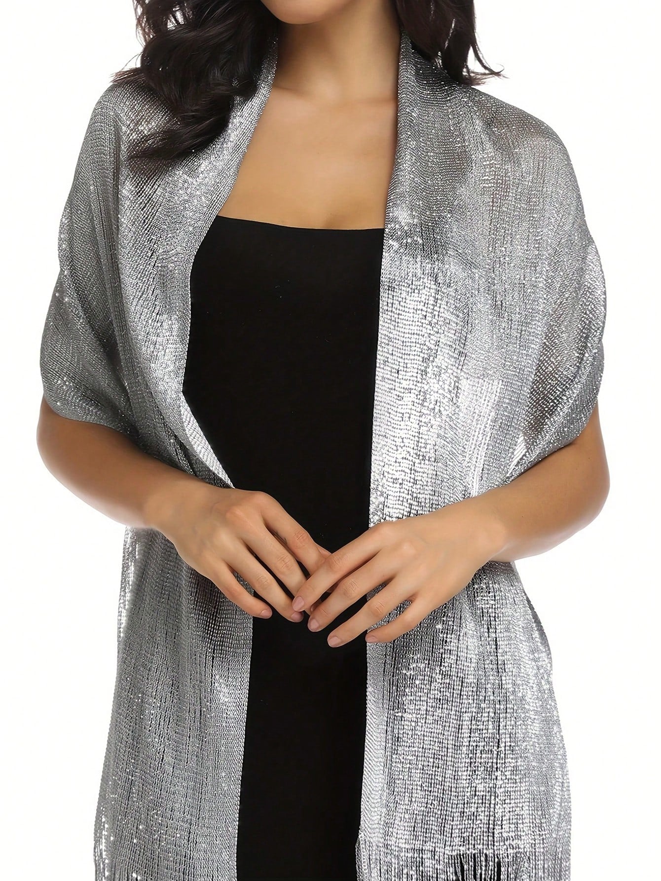 FADZOYLE 1pc Shiny Tassel Shawl Scarf, Summer Beach Dress Cardigan, Wedding Party Bride Bridesmaid Plus Size Travel Gift Accessory, Holiday