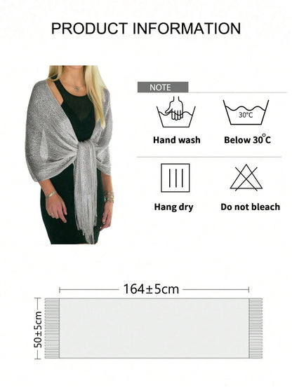 FADZOYLE 1pc Shiny Tassel Shawl Scarf, Summer Beach Dress Cardigan, Wedding Party Bride Bridesmaid Plus Size Travel Gift Accessory, Holiday