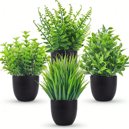 Fake Plants 4 Packs Artificial Plants Small Faux Plants Black Bathroom Accessories For Bathroom Home Office Desk Decor Indoor