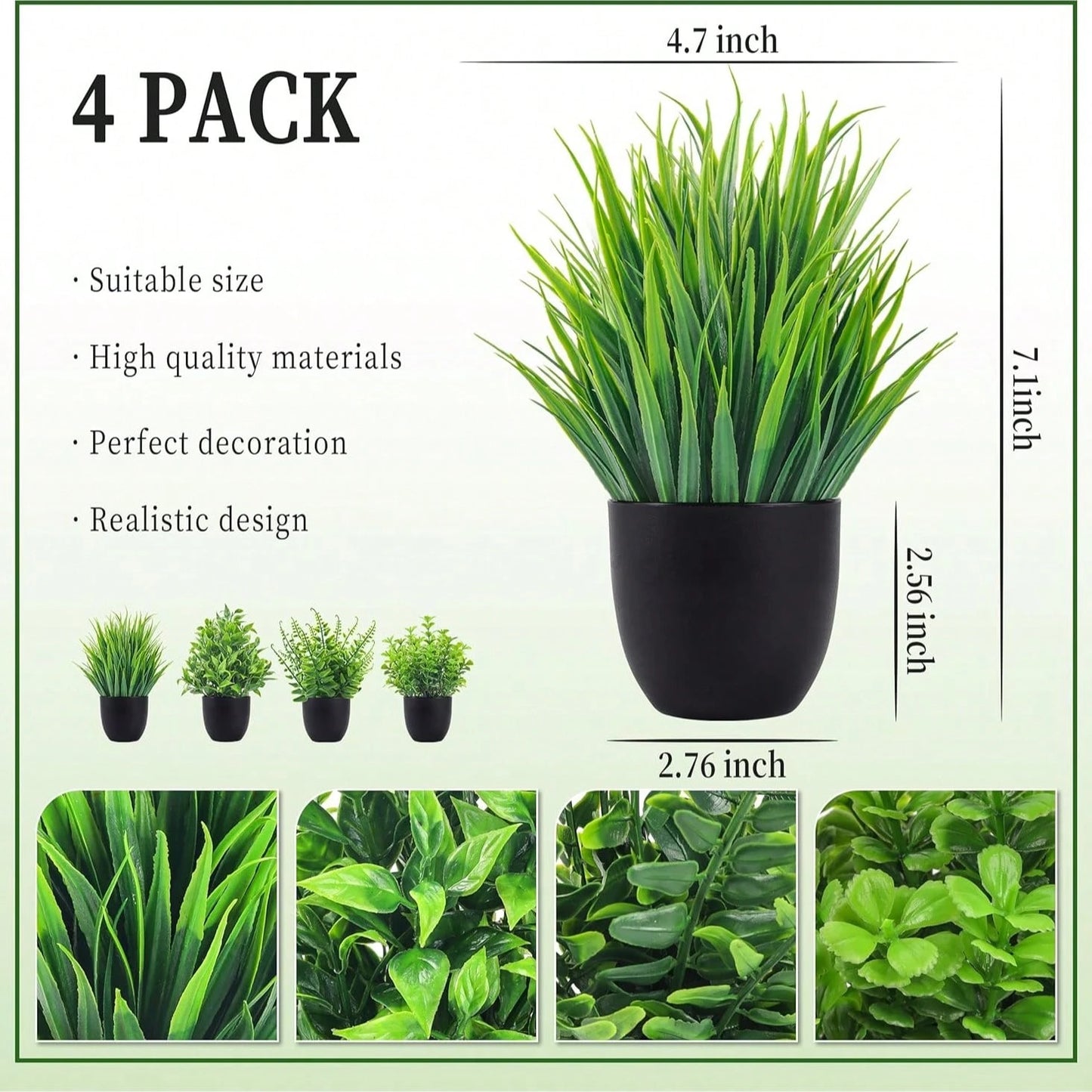 Fake Plants 4 Packs Artificial Plants Small Faux Plants Black Bathroom Accessories For Bathroom Home Office Desk Decor Indoor