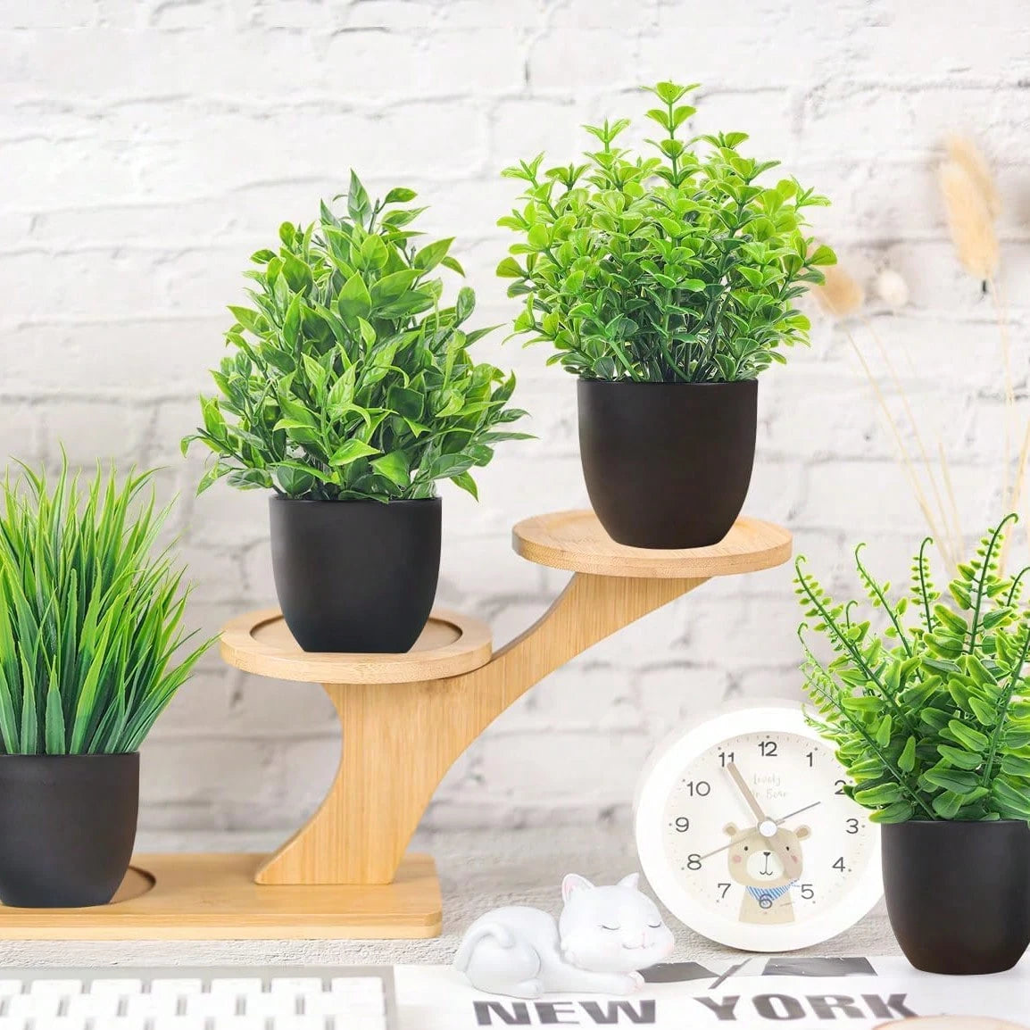 Fake Plants 4 Packs Artificial Plants Small Faux Plants Black Bathroom Accessories For Bathroom Home Office Desk Decor Indoor