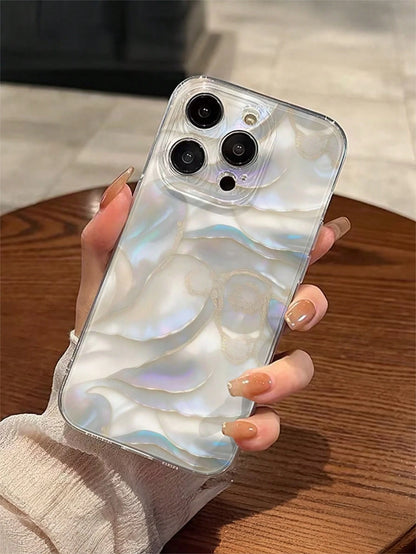 Fashion Creative Full-Screen Shell Pattern Marble Texture Anti-Scratch Anti-Fingerprint Transparent TPU Soft Case, Camera Lens Protection Compatible With Apple 11/12/13/14/15/16/17, Galaxy M34/S25/A15