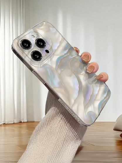 Fashion Creative Full-Screen Shell Pattern Marble Texture Anti-Scratch Anti-Fingerprint Transparent TPU Soft Case, Camera Lens Protection Compatible With Apple 11/12/13/14/15/16/17, Galaxy M34/S25/A15