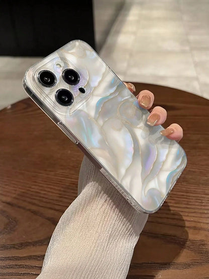 Fashion Creative Full-Screen Shell Pattern Marble Texture Anti-Scratch Anti-Fingerprint Transparent TPU Soft Case, Camera Lens Protection Compatible With Apple 11/12/13/14/15/16/17, Galaxy M34/S25/A15