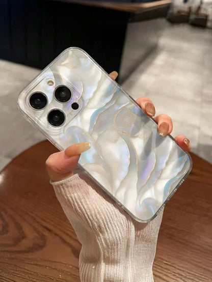 Fashion Creative Full-Screen Shell Pattern Marble Texture Anti-Scratch Anti-Fingerprint Transparent TPU Soft Case, Camera Lens Protection Compatible With Apple 11/12/13/14/15/16/17, Galaxy M34/S25/A15