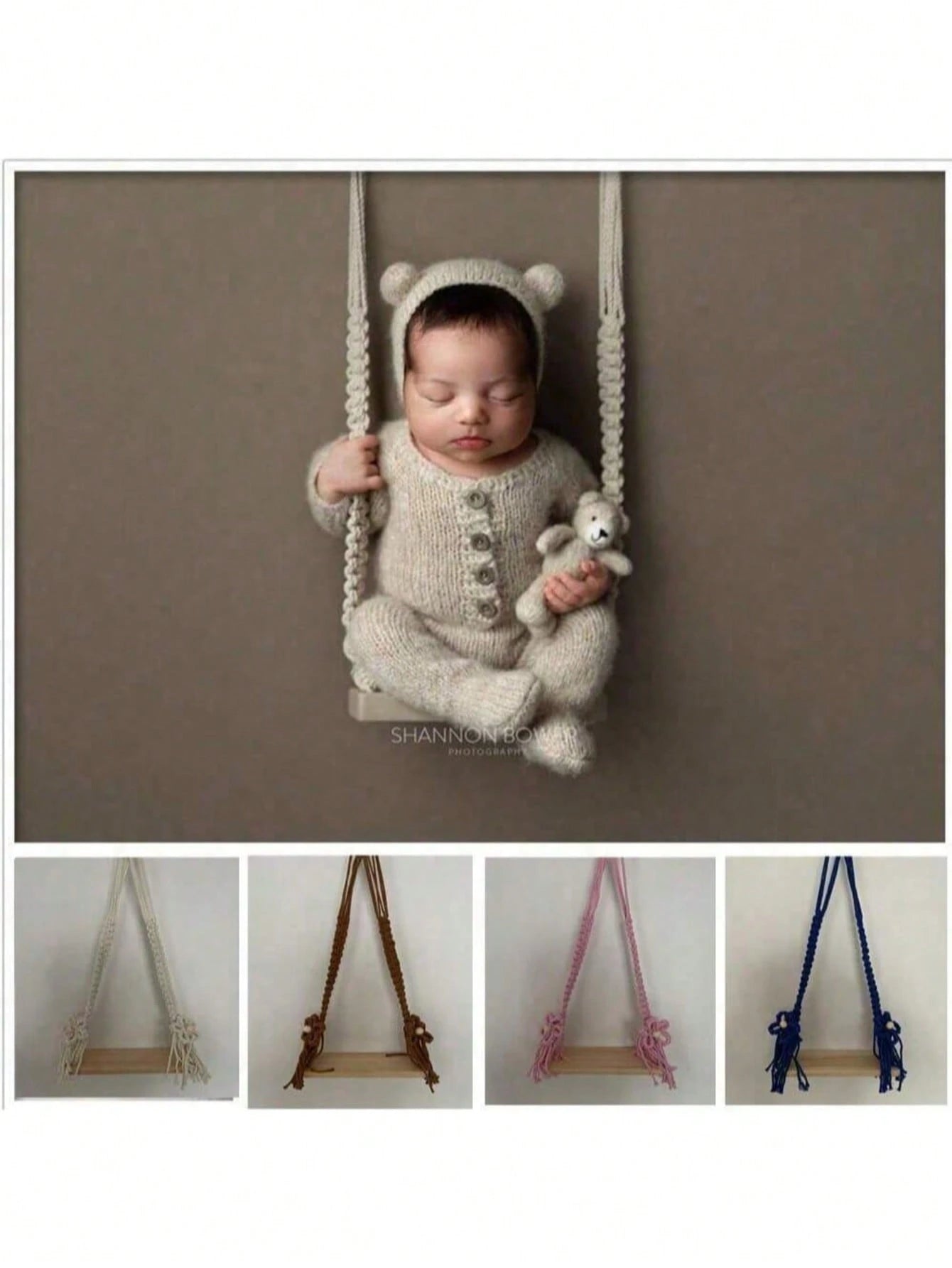 Fashion Newborn Photography Props Wooden Baby Swing Posing Accessories For Boy Girl Macrame Swing Posing Photo Props Swing