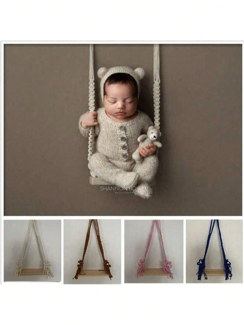 Fashion Newborn Photography Props Wooden Baby Swing Posing Accessories For Boy Girl Macrame Swing Posing Photo Props Swing