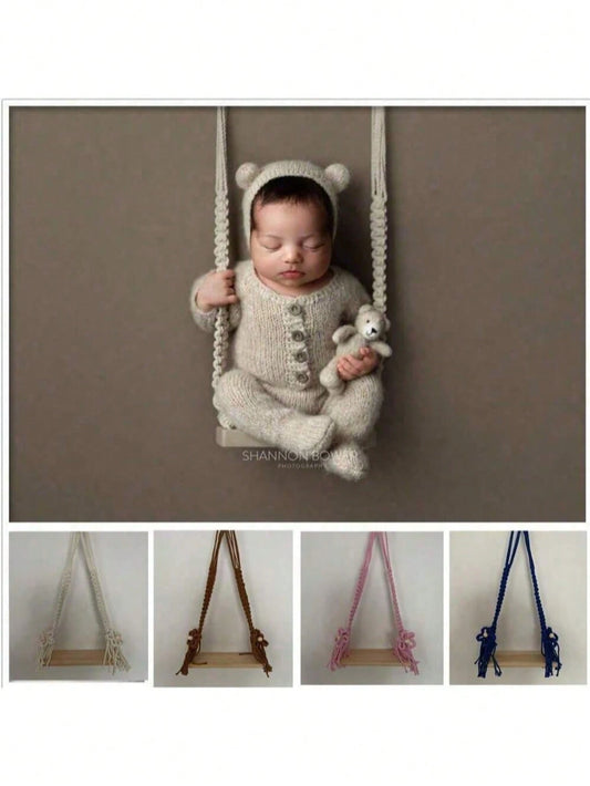 Fashion Newborn Photography Props Wooden Baby Swing Posing Accessories For Boy Girl Macrame Swing Posing Photo Props Swing