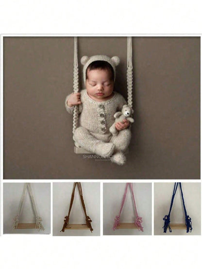 Fashion Newborn Photography Props Wooden Baby Swing Posing Accessories For Boy Girl Macrame Swing Posing Photo Props Swing