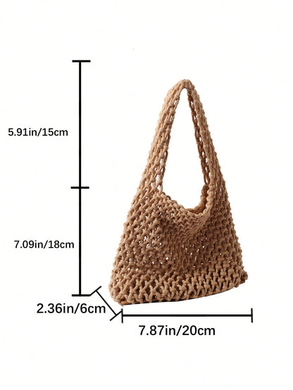 Fashion Polyester Yarn Handmade Woven Pattern Handbag, Fashion Summer Beach Vacation Crochet Bag, Suitable For Vacation, Shopping