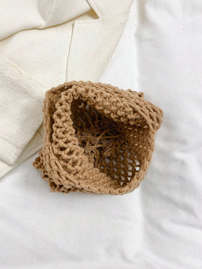 Fashion Polyester Yarn Handmade Woven Pattern Handbag, Fashion Summer Beach Vacation Crochet Bag, Suitable For Vacation, Shopping