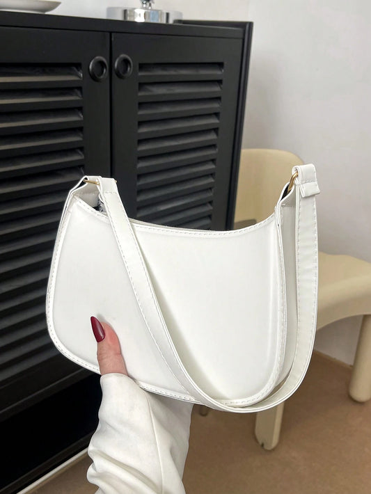 Fashion Solid Color Shoulder Bag, Minimalist Style Women Bag, Tready Crescent Moon Bag For Women