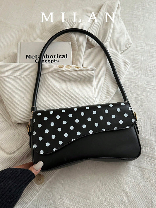 Fashionable Polka Dot Solid Color Asymmetrical Flap Vintage Minimalist Elegant Shoulder Bag