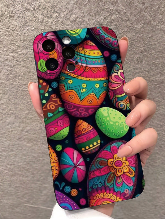 Fashionable Popular Personalized Colorful Easter Egg Floral Pattern Design Theme Luxury Shockproof Aesthetic Cute Phone Case With Lens Protrusion Protection Compatible With For IPhone 17/17Pro/17Pro M
