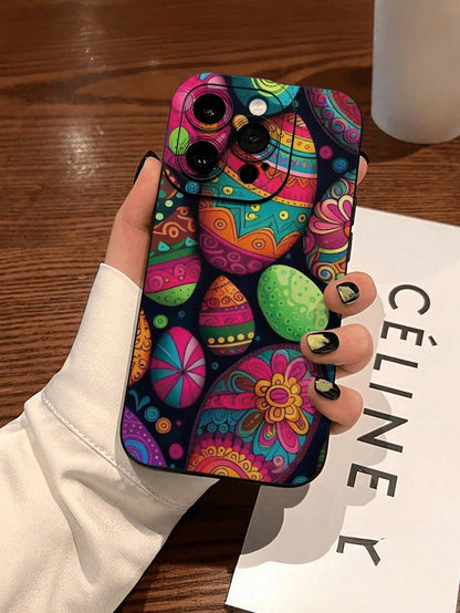 Fashionable Popular Personalized Colorful Easter Egg Floral Pattern Design Theme Luxury Shockproof Aesthetic Cute Phone Case With Lens Protrusion Protection Compatible With For IPhone 17/17Pro/17Pro M