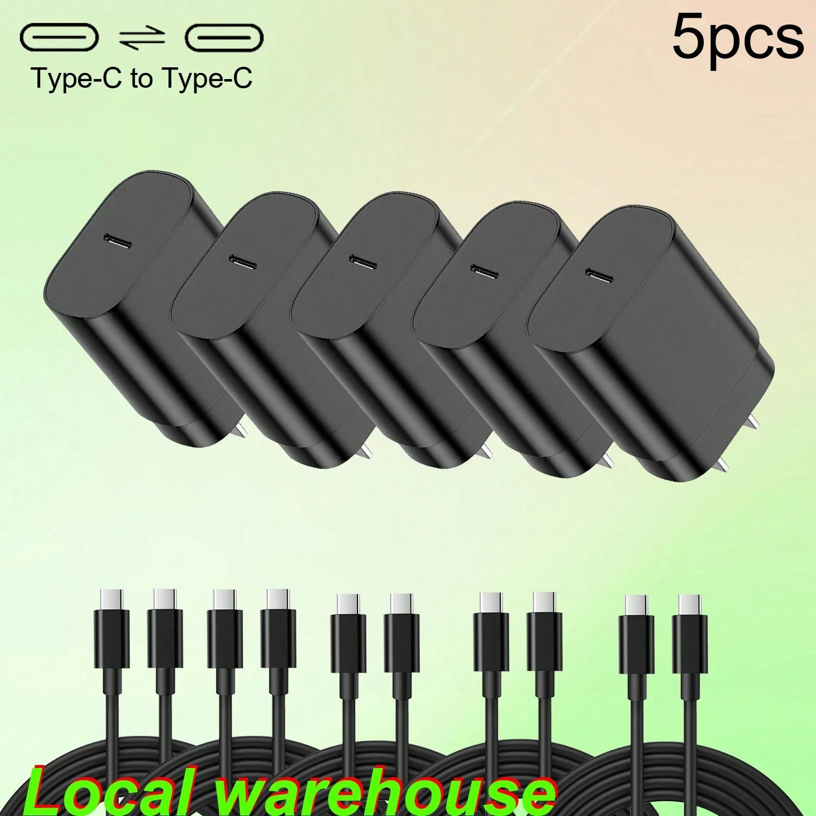 Fast Charging US Plug Type-A Type-B 110-127V Wall Charger 5-Pack Type-C Charger Kit (Charging Block + Type-C To Type-C Cable) Compatible With Galaxy S25/S24/S23/S22/S21 Local Warehouse Valentine's Day