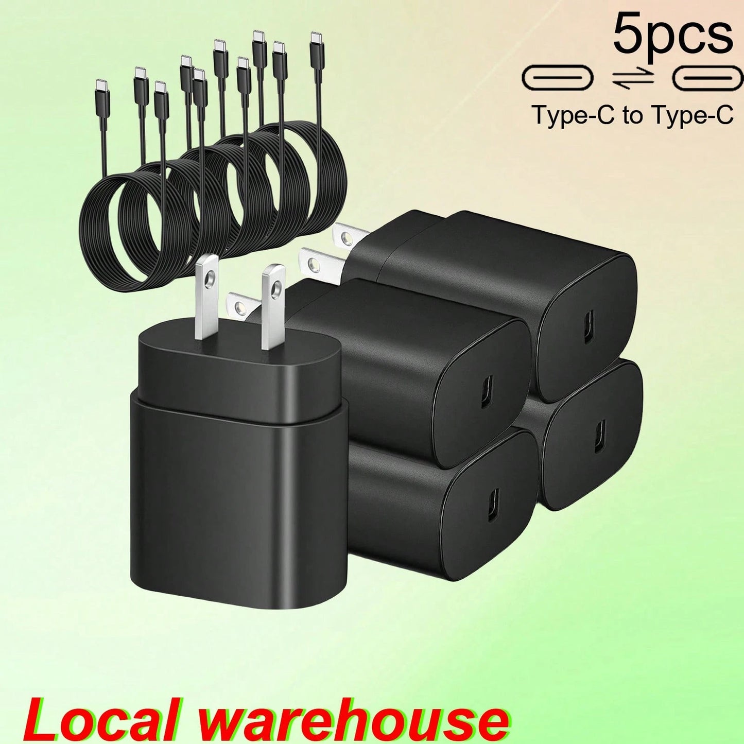 Fast Charging US Plug Type-A Type-B 110-127V Wall Charger 5-Pack Type-C Charger Kit (Charging Block + Type-C To Type-C Cable) Compatible With Galaxy S25/S24/S23/S22/S21 Local Warehouse Valentine's Day