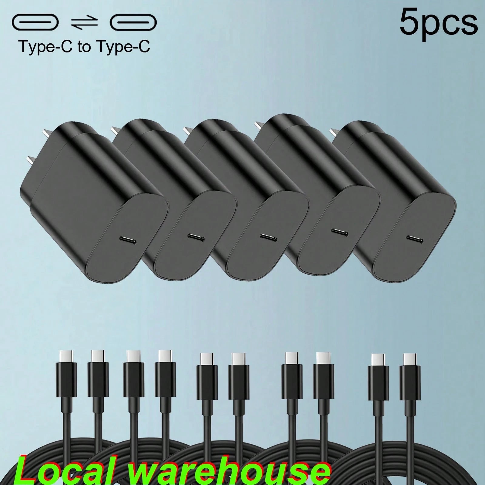 Fast Charging US Plug Type-A Type-B 110-127V Wall Charger 5-Pack Type-C Charger Kit (Charging Block + Type-C To Type-C Cable) Compatible With Galaxy S25/S24/S23/S22/S21 Local Warehouse Valentine's Day