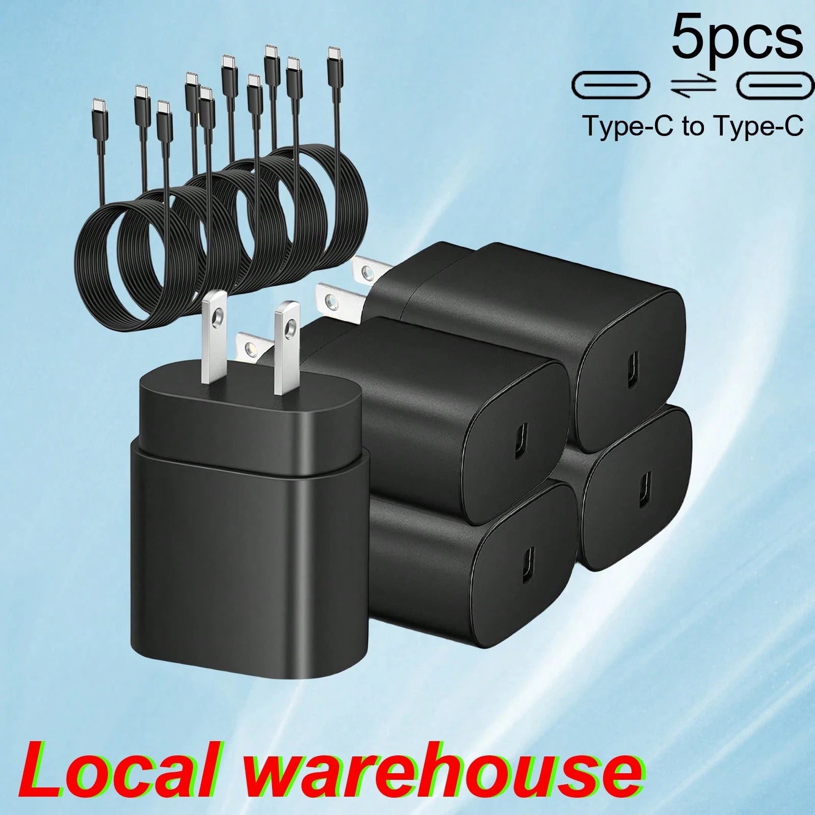 Fast Charging US Plug Type-A Type-B 110-127V Wall Charger 5-Pack Type-C Charger Kit (Charging Block + Type-C To Type-C Cable) Compatible With Galaxy S25/S24/S23/S22/S21 Local Warehouse Valentine's Day