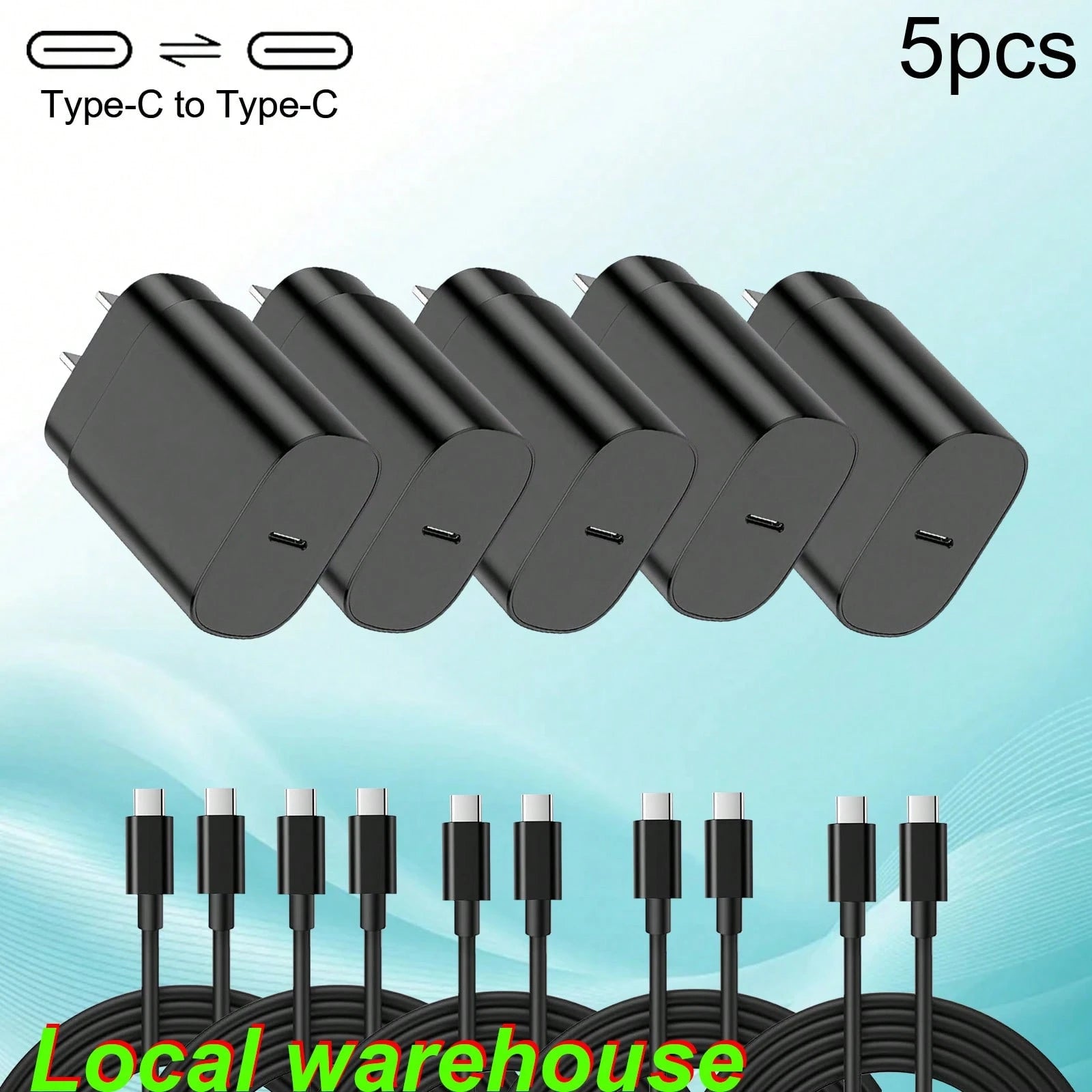 Fast Charging US Plug Type-A Type-B 110-127V Wall Charger 5-Pack Type-C Charger Kit (Charging Block + Type-C To Type-C Cable) Compatible With Galaxy S25/S24/S23/S22/S21 Local Warehouse Valentine's Day