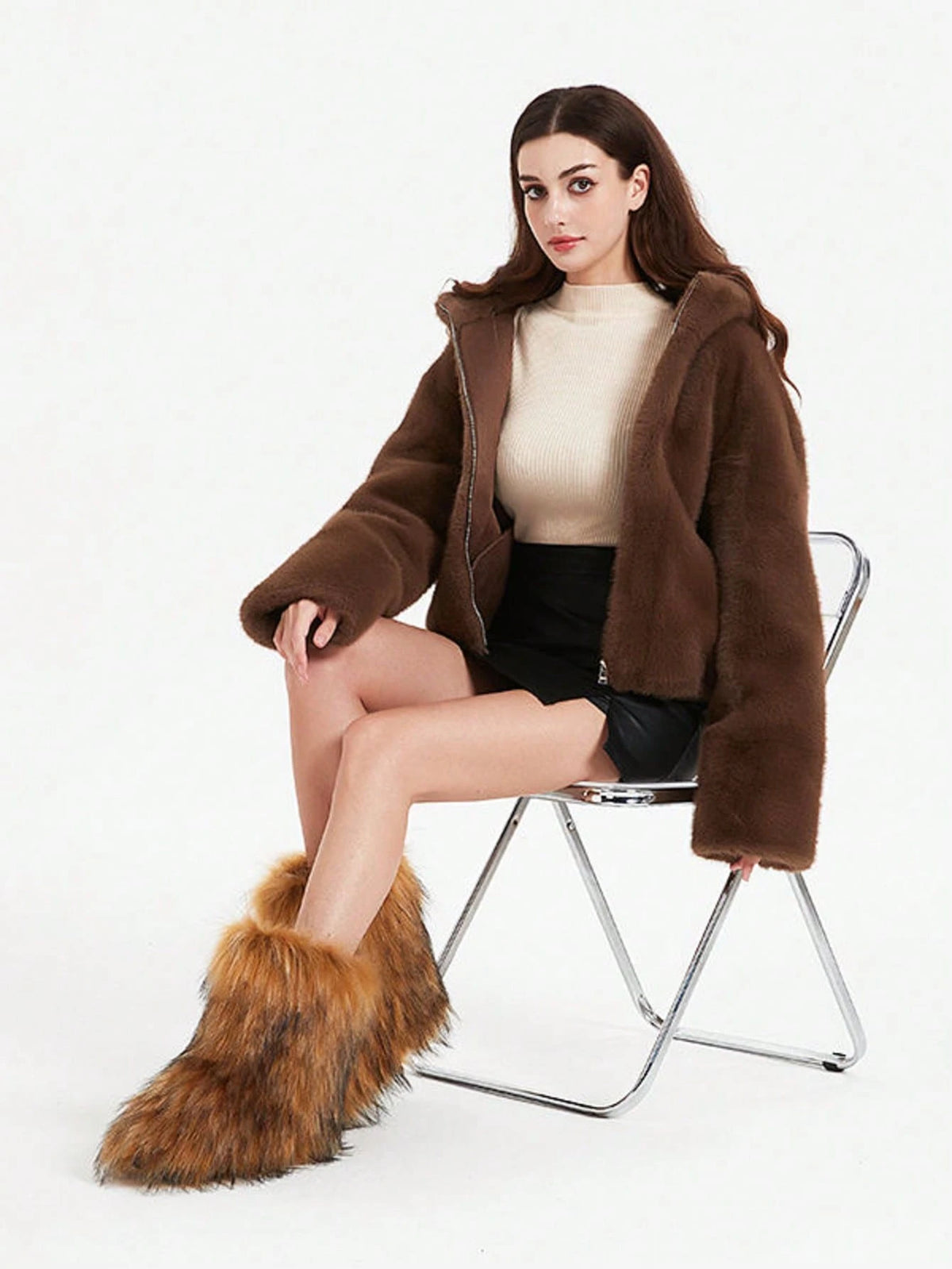 Faux Fur Snow Boots For Men Women,Non-Slip Winter Fuzzy Boots, Flat Heel Warm Boots, Furry Plush Short Snow Boot Mid-Calf Boots For Outdoor