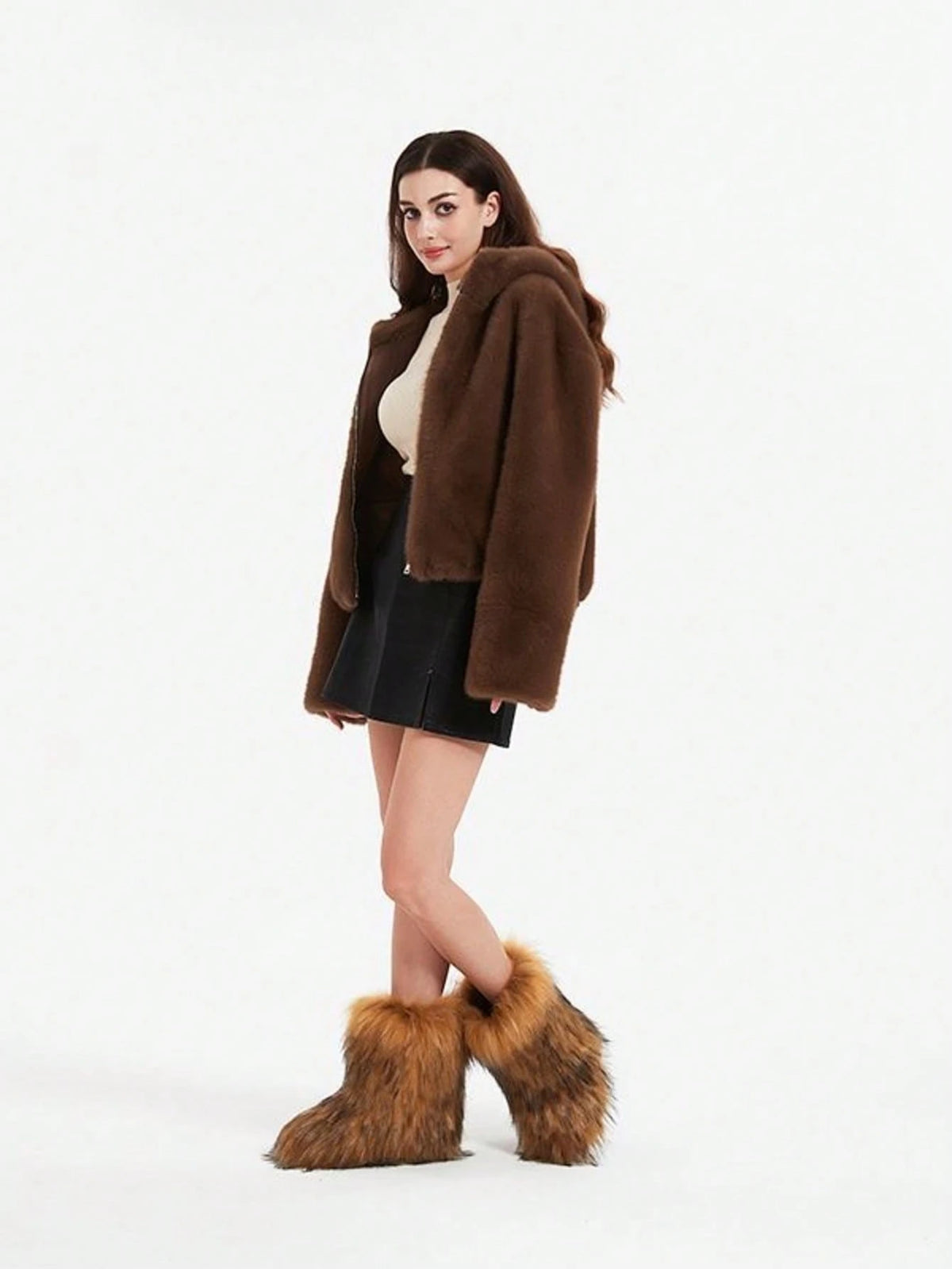 Faux Fur Snow Boots For Men Women,Non-Slip Winter Fuzzy Boots, Flat Heel Warm Boots, Furry Plush Short Snow Boot Mid-Calf Boots For Outdoor