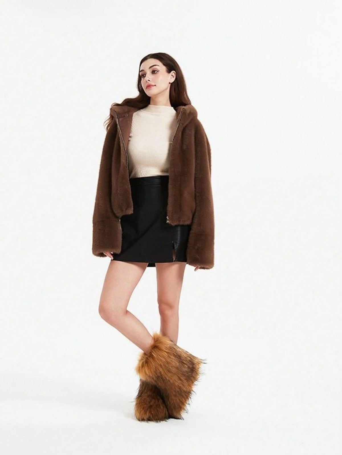 Faux Fur Snow Boots For Men Women,Non-Slip Winter Fuzzy Boots, Flat Heel Warm Boots, Furry Plush Short Snow Boot Mid-Calf Boots For Outdoor