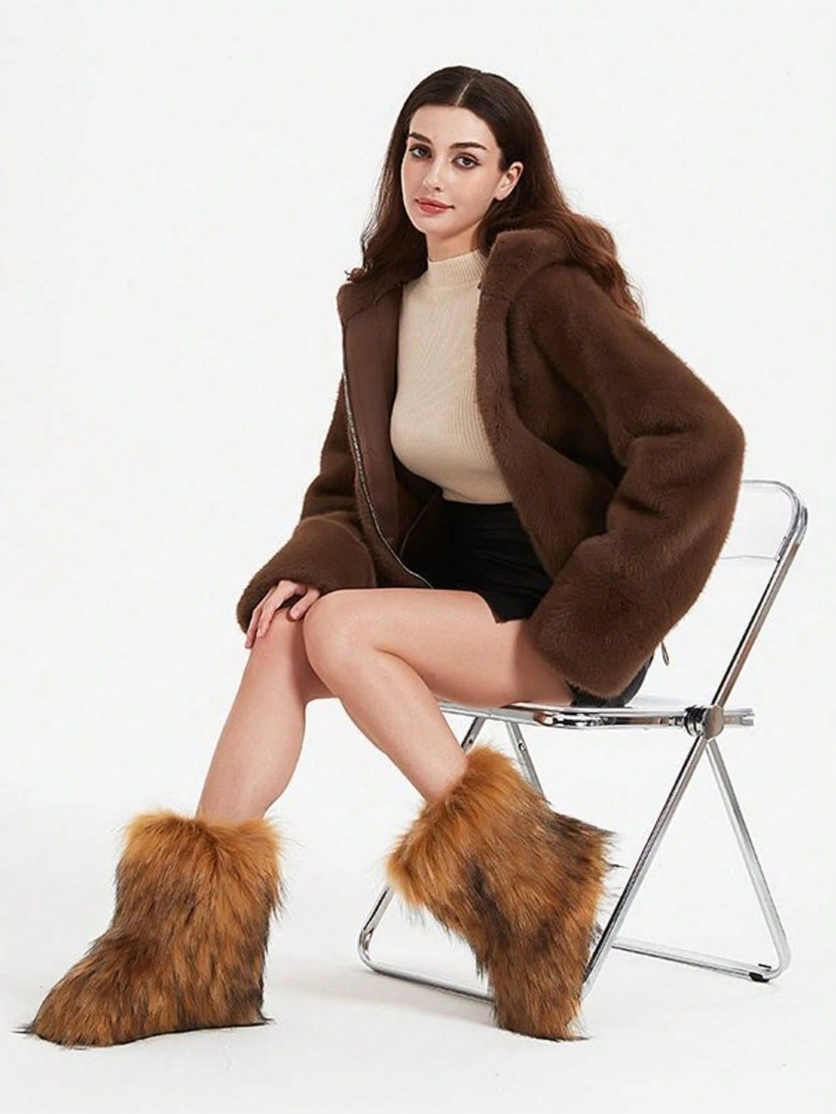 Faux Fur Snow Boots For Men Women,Non-Slip Winter Fuzzy Boots, Flat Heel Warm Boots, Furry Plush Short Snow Boot Mid-Calf Boots For Outdoor