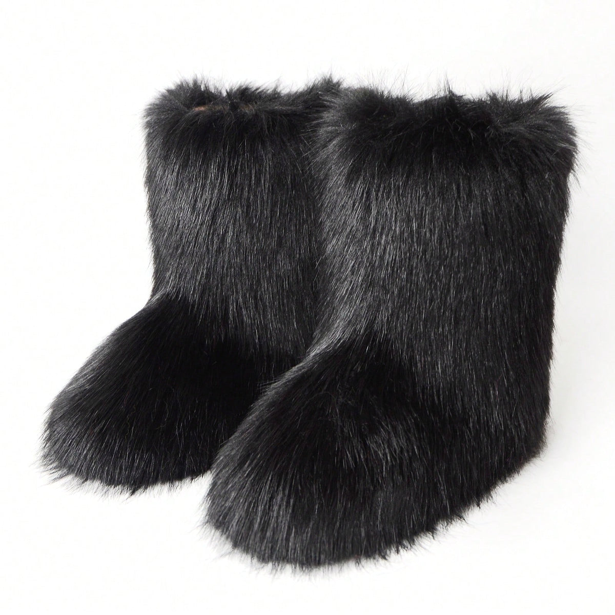 Faux Fur Snow Boots For Men Women,Non-Slip Winter Fuzzy Boots, Flat Heel Warm Boots, Furry Plush Short Snow Boot Mid-Calf Boots For Outdoor