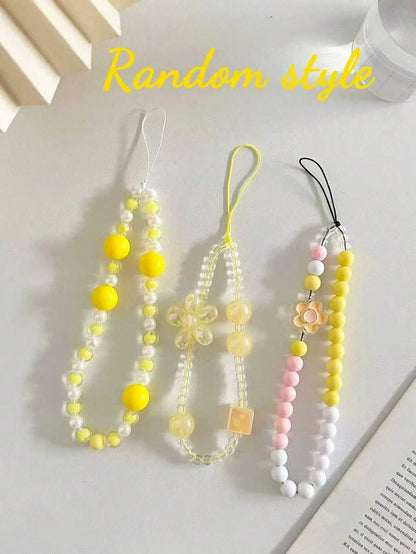 Faux Pearl 1pc Cream Wavy Lemon Painted Thick Shockproof Painted Phone Case With Beaded Bracelet Accessory, Compatible With IPhone 16/11/16pro/16plus/16promax/16e/15Promax/13/14/12/XS/XR/7G/8P, Galaxy
