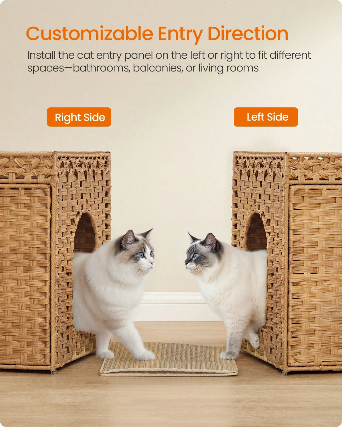 Feandrea Cat Litter Box Enclosure, Handwoven Rattan Hidden Litter Box Furniture With Extra Litter Mat, Removable Washable Tray, Boho Cat House, End Table