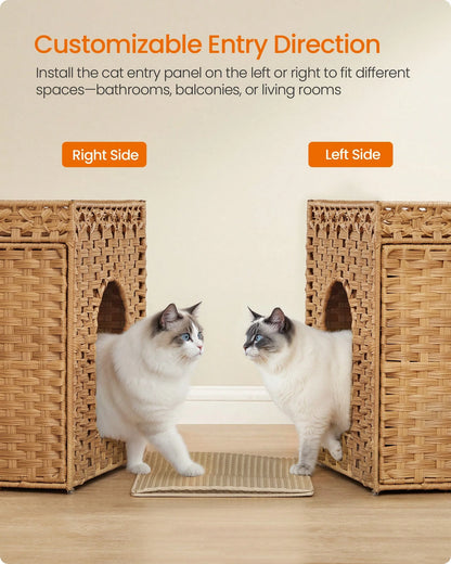 Feandrea Cat Litter Box Enclosure, Handwoven Rattan Hidden Litter Box Furniture With Extra Litter Mat, Removable Washable Tray, Boho Cat House, End Table