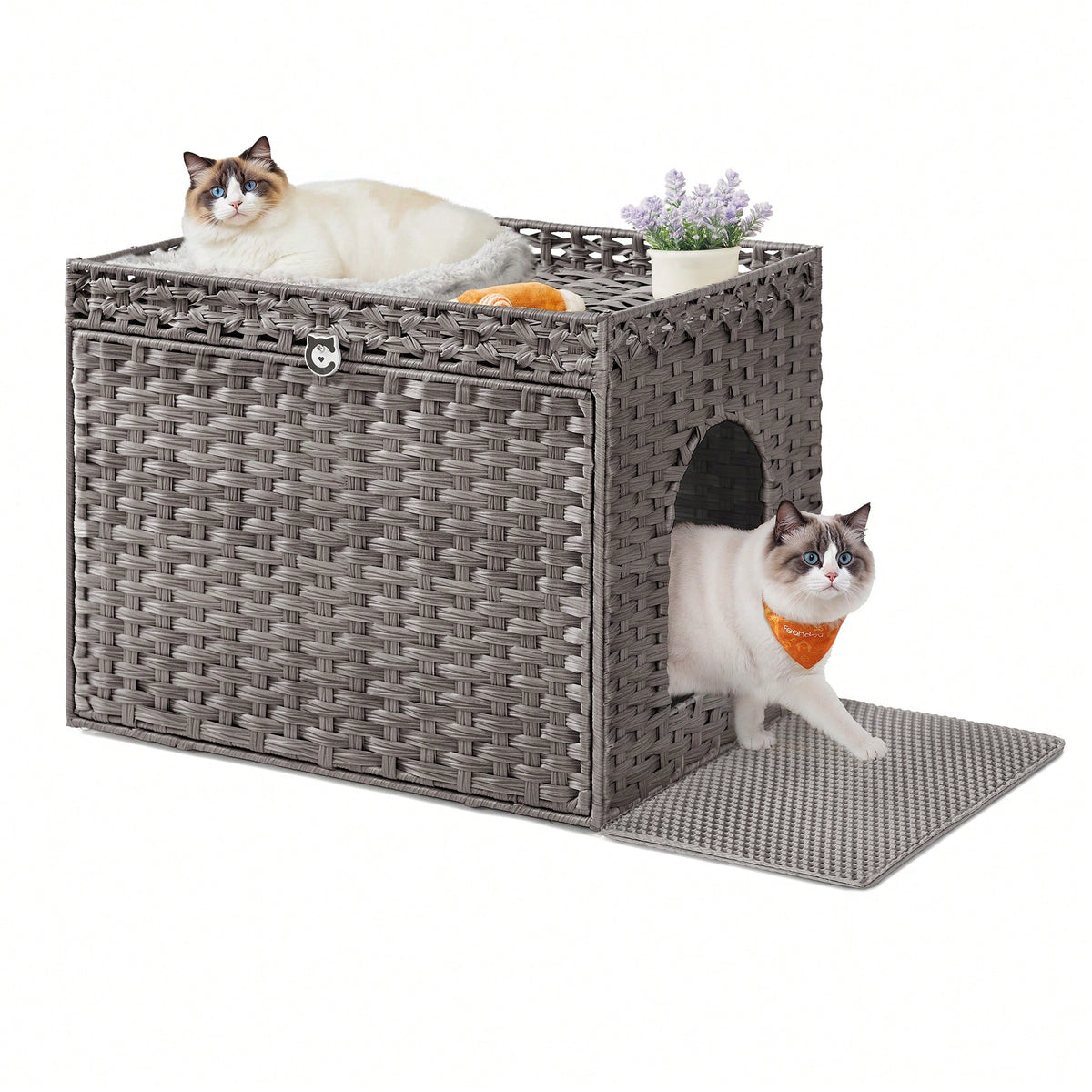 Feandrea Cat Litter Box Enclosure, Handwoven Rattan Hidden Litter Box Furniture With Extra Litter Mat, Removable Washable Tray, Boho Cat House, End Table