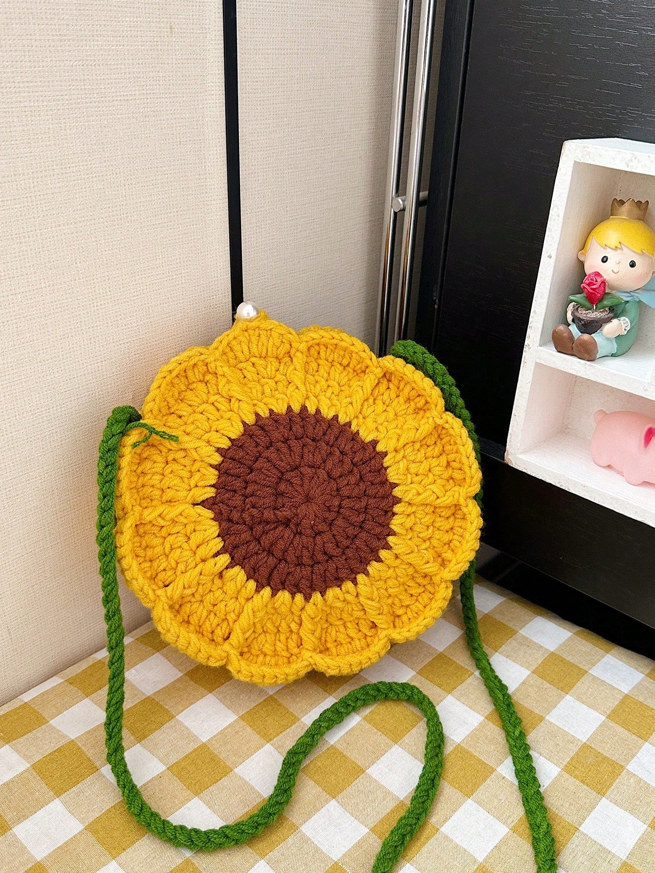 Finished Product: Double-Sided Sunflower Mini Crochet Handmade Knitting Sweet Cross-Body Knitted Bag Key Coin Purse, Exquisite Floral Bag For Women, Crochet, Yellow