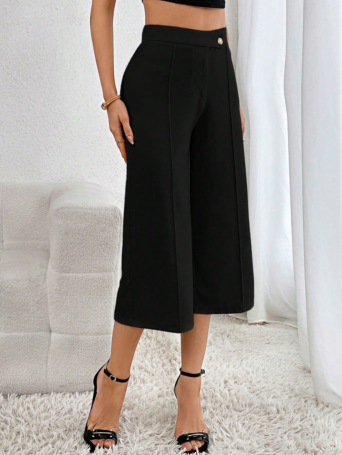 Firerie High Waist Button Detail Capri Pants