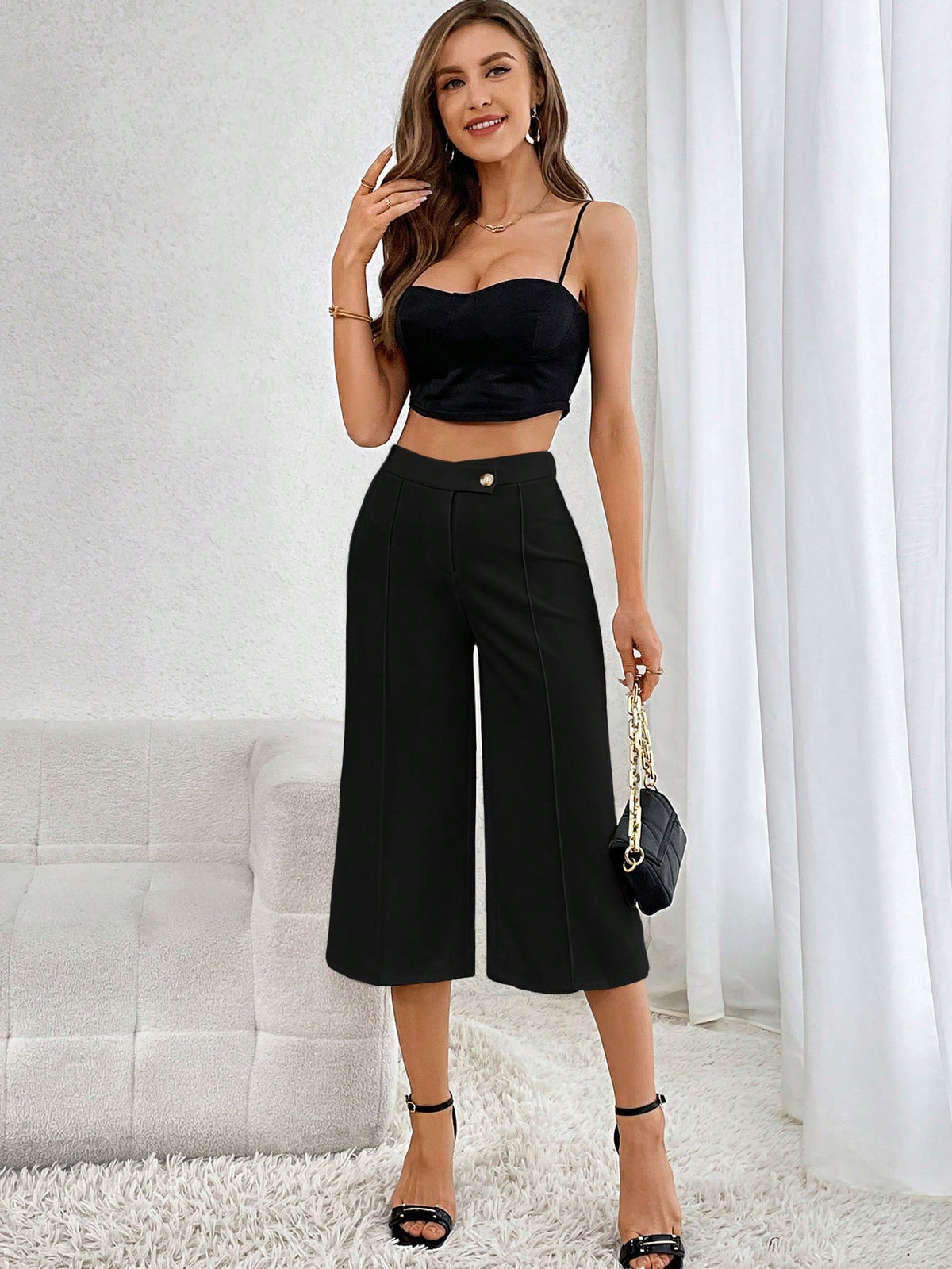 Firerie High Waist Button Detail Capri Pants