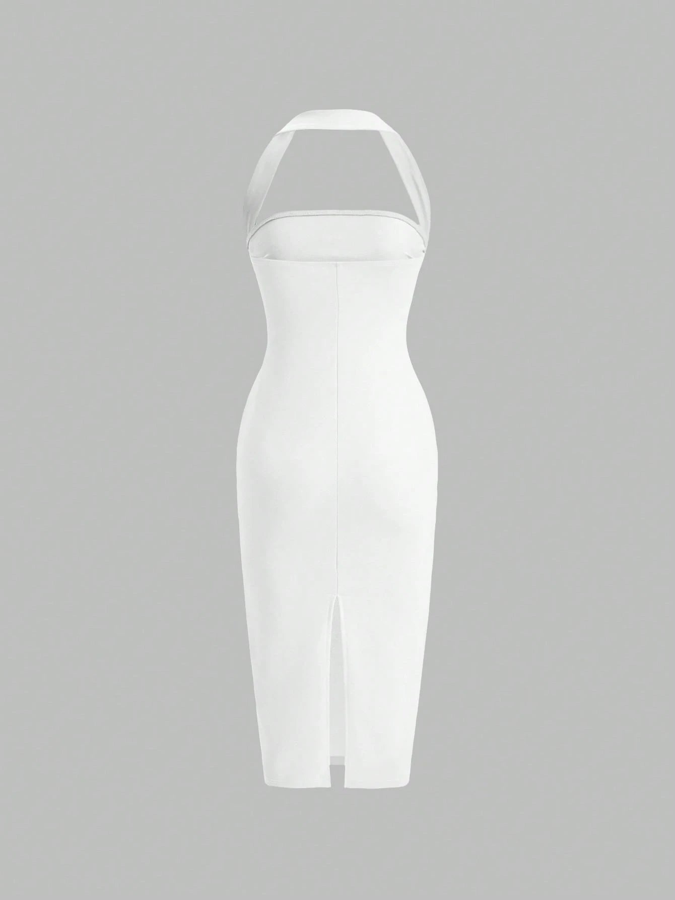 Firerie Solid Ruched Halter Neck Backless Bodycon Dress White